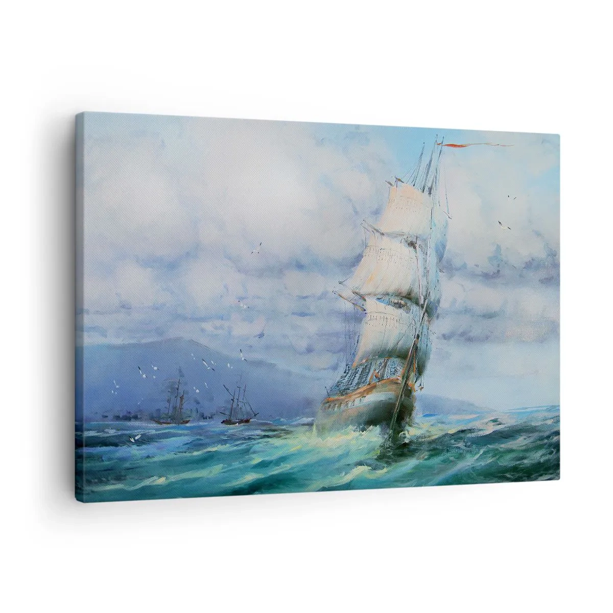 Cuadro sobre lienzo - Impresión de Imagen - Un barco en un mar tempestuoso - 70x50cm - Viento en popa - Decoración de pared moderna para salón y dormitorio ARTTOR