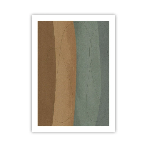 Póster - Líneas orgánicas sobre fondos terrosos y verdes. - 50x70cm - Composición horizontal - Decoración de pared moderna para salón y dormitorio ARTTOR
