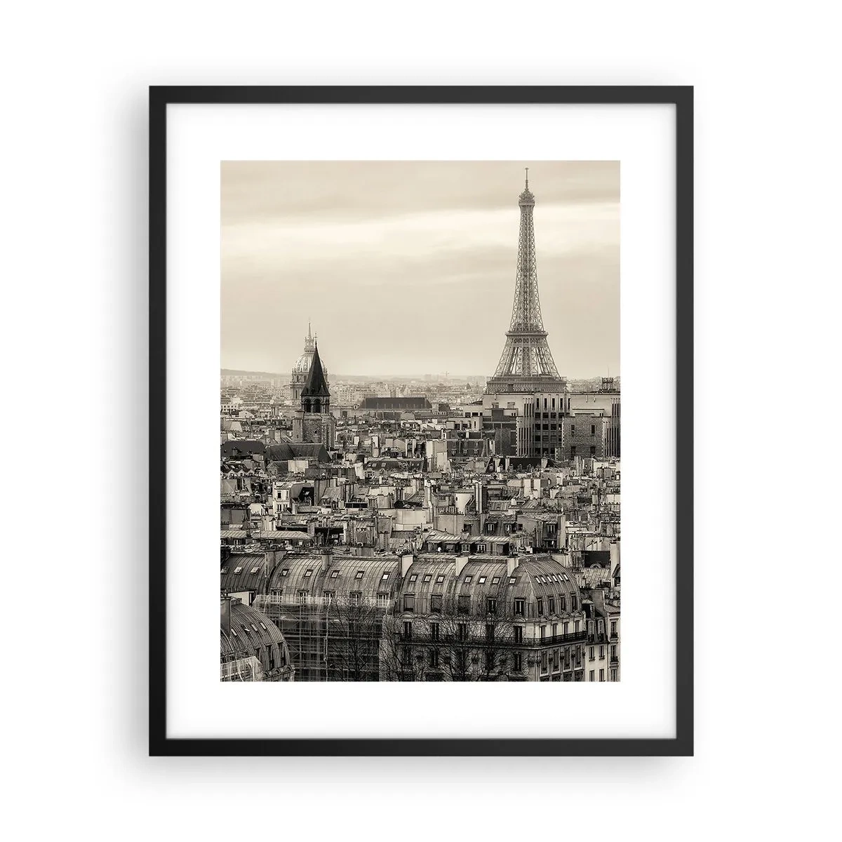 Póster en marco negro - Sobre los tejados de París - 40x50 cm
