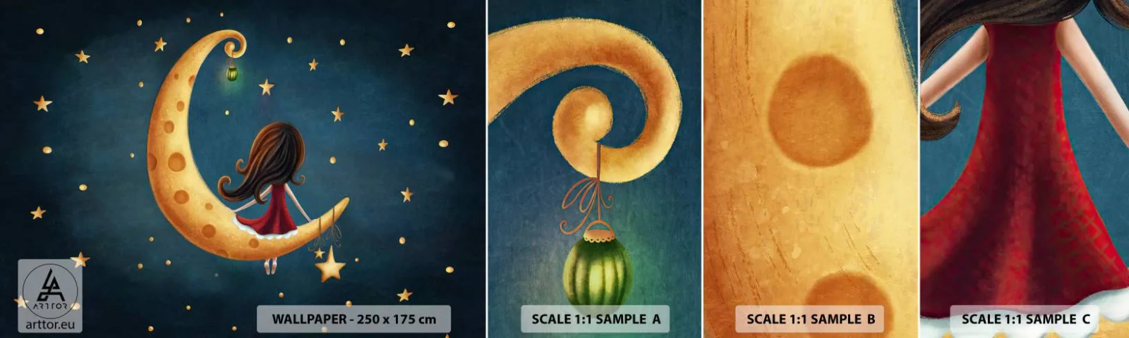 Muestra De Fotomural Standard Eco - Érase una vez... - Para niños, Chica, Luna - 100x30 cm