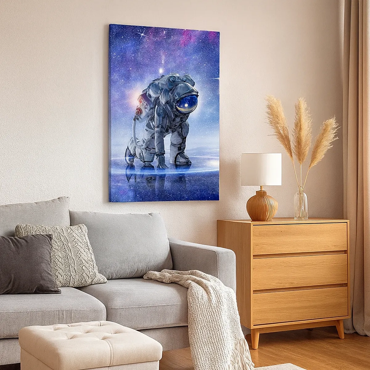 Cuadro sobre lienzo - Impresión de Imagen - Astronauta en un paisaje galáctico - 50x70cm - Cielo estrellado sobre mí - Decoración de pared moderna para salón y dormitorio ARTTOR