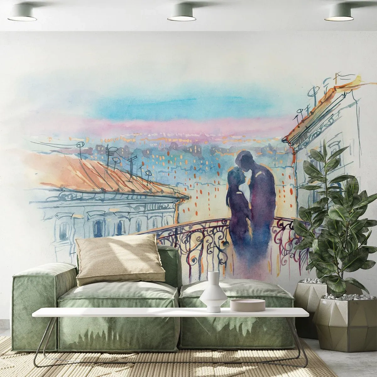 Fotomural Premium Sand - Los amantes de París - Arquitectura, Ciudad, pareja de enamorados - 100x70 cm
