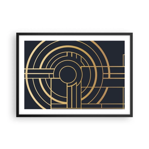 Póster en marco negro - Patrón geométrico con líneas doradas. - 70x50cm - Giro de los elementos - Decoración de pared moderna para salón y dormitorio ARTTOR