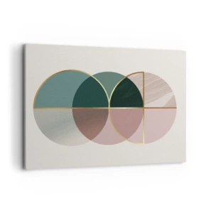 Cuadro sobre lienzo - Impresión de Imagen - Una composición abstracta de formas geométricas y líneas doradas. - 100x70cm - Círculo tras círculo... - Decoración de pared moderna para salón y dormitorio ARTTOR