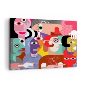 Cuadro sobre lienzo - Impresión de Imagen - Abstracción colorida con caras geométricas. - 100x70cm - Estilo Picasso - Decoración de pared moderna para salón y dormitorio ARTTOR