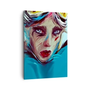 Cuadro sobre lienzo - Impresión de Imagen - Retrato de una mujer en colores dinámicos y estilo abstracto. - 50x70cm - Guerrera colorida - Decoración de pared moderna para salón y dormitorio ARTTOR