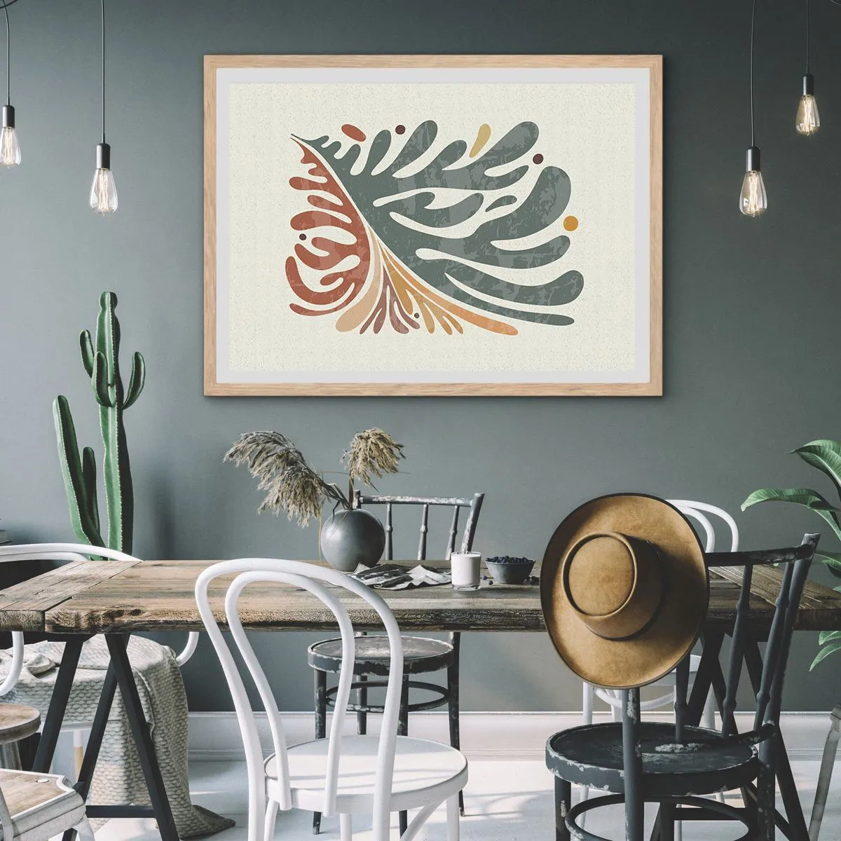 Póster en marco roble claro - Hoja multicolor - 70x50 cm