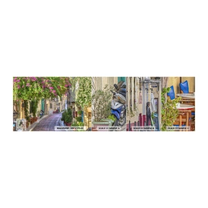 Muestra de fotomural Premium Canvas - Un callejón floreciente - Arquitectura, Grecia, Ciudad - 100x30 cm