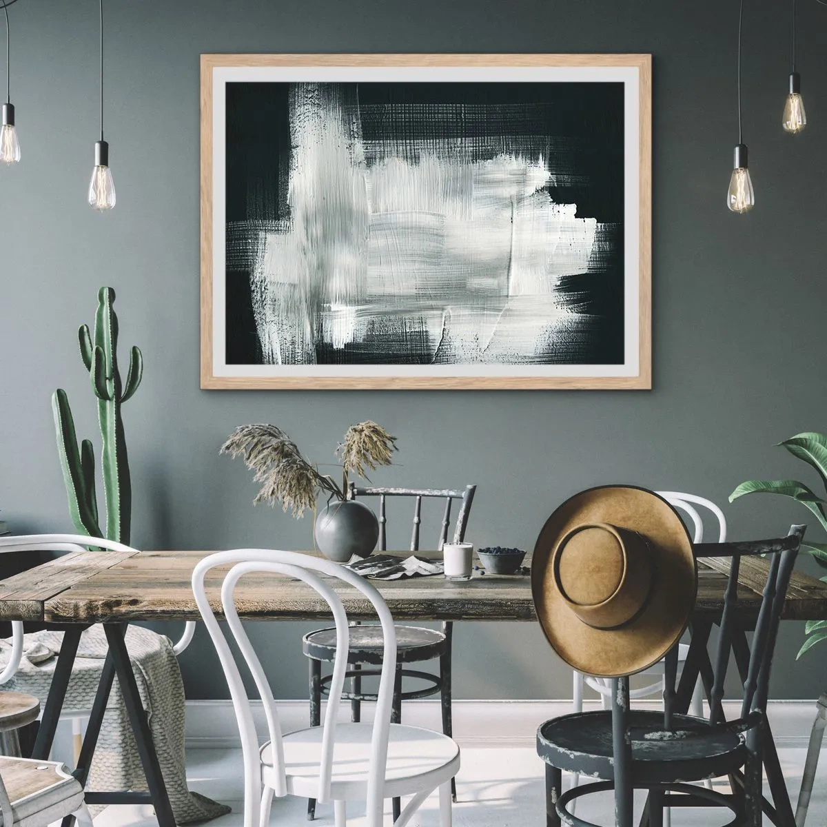 Póster en marco roble claro - Tejido vertical y horizontal - 70x50 cm