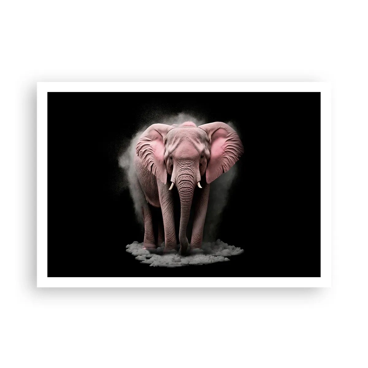 Póster - Una interpretación artística de un elefante rosa sobre un fondo negro. - 100x70cm - El rey rosado de oriente - Decoración de pared moderna para salón y dormitorio ARTTOR