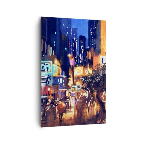 Cuadro sobre lienzo - Impresión de Imagen - Paisaje urbano vespertino de estilo impresionista - 80x120cm - Y la ciudad no duerme - Decoración de pared moderna para salón y dormitorio ARTTOR