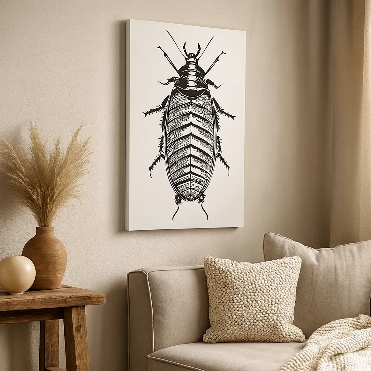Cuadro sobre lienzo - Impresión de Imagen - Gráfico de un insecto en blanco y negro sobre un fondo blanco. - 50x70cm - ¡Qué espécimen! - Decoración de pared moderna para salón y dormitorio ARTTOR
