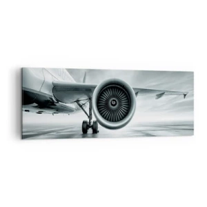 Cuadro sobre lienzo - Impresión de Imagen - El motor a reacción de un avión en la pista - 140x50cm - Hay poder - Decoración de pared moderna para salón y dormitorio ARTTOR