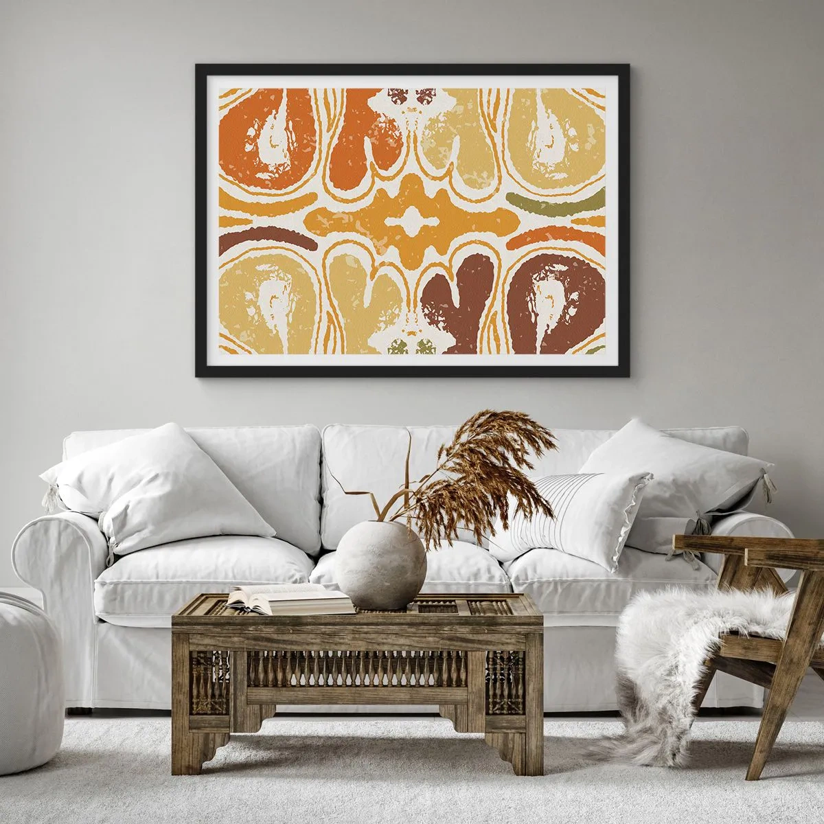 Póster en marco negro - Patrones abstractos cálidos en amarillos y marrones. - 70x50cm - Abstracción sentimental - Decoración de pared moderna para salón y dormitorio ARTTOR