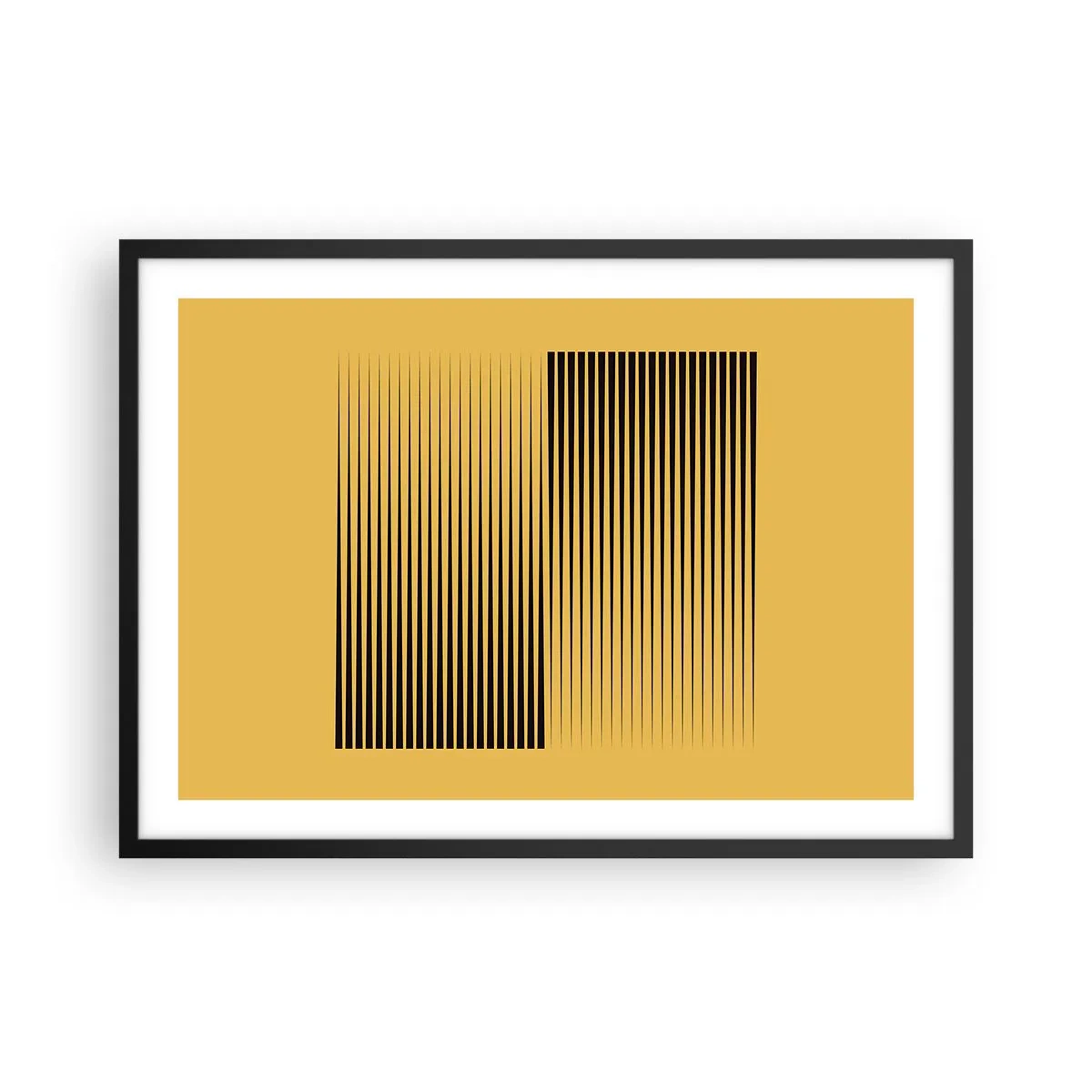Póster en marco negro - Líneas negras verticales sobre un fondo amarillo - 70x50cm - Cuadrado de opuestos - Decoración de pared moderna para salón y dormitorio ARTTOR