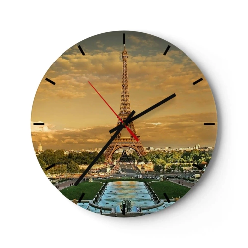 Reloj de pared - Reloj de vidrio - Vista de la Torre Eiffel al atardecer - 30x30cm - Reina de París - Decoración de pared moderna para salón, cocina y dormitorio ARTTOR