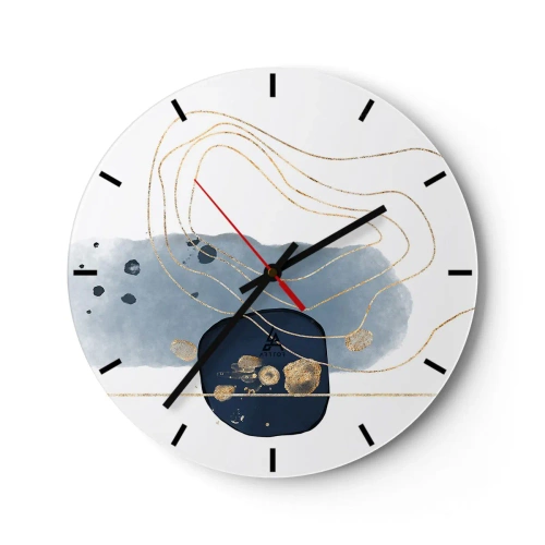 Reloj de pared - Reloj de vidrio - Composición abstracta en tonos azules y dorados. - 30x30cm - Fantasía azul y oro - Decoración de pared moderna para salón, cocina y dormitorio ARTTOR