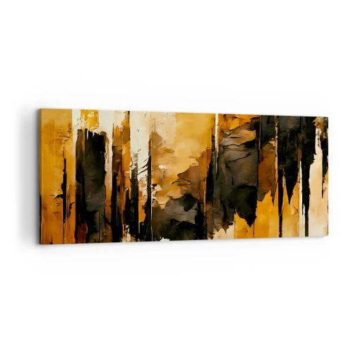Cuadro sobre lienzo - Impresión de Imagen - Rayas abstractas doradas y negras en una composición artística - 120x50cm - Armonía de negro y oro - Decoración de pared moderna para salón y dormitorio ARTTOR