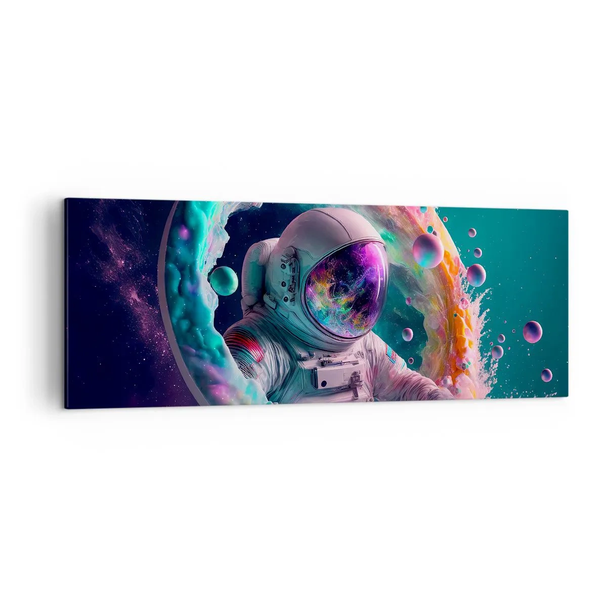 Cuadro sobre lienzo - Impresión de Imagen - Astronauta en un aura cósmica colorida - 140x50cm - Puerta estelar - Decoración de pared moderna para salón y dormitorio ARTTOR