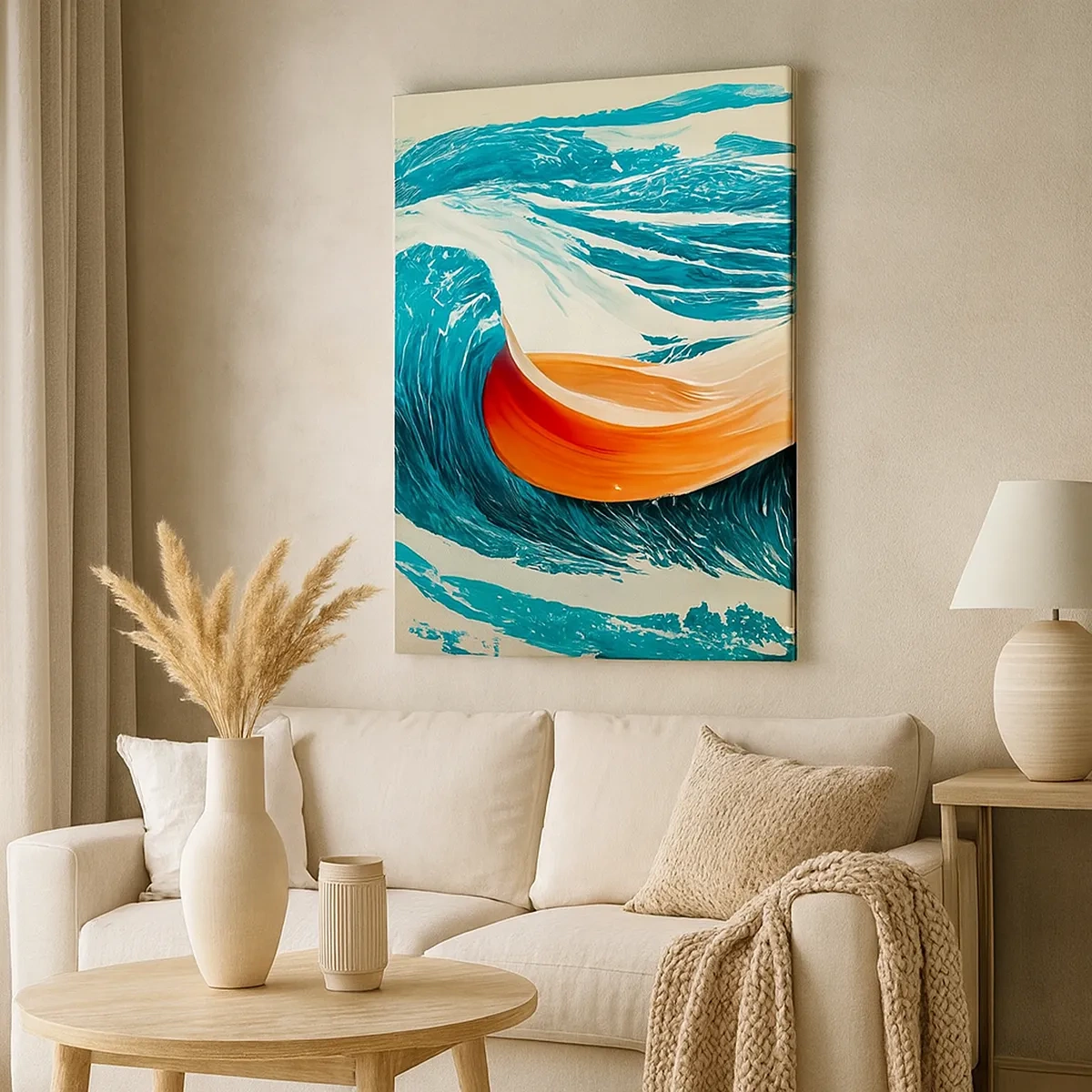 Cuadro sobre lienzo - Impresión de Imagen - Olas marinas dinámicas con cinta abstracta - 50x70cm - El sueño de un surfista - Decoración de pared moderna para salón y dormitorio ARTTOR
