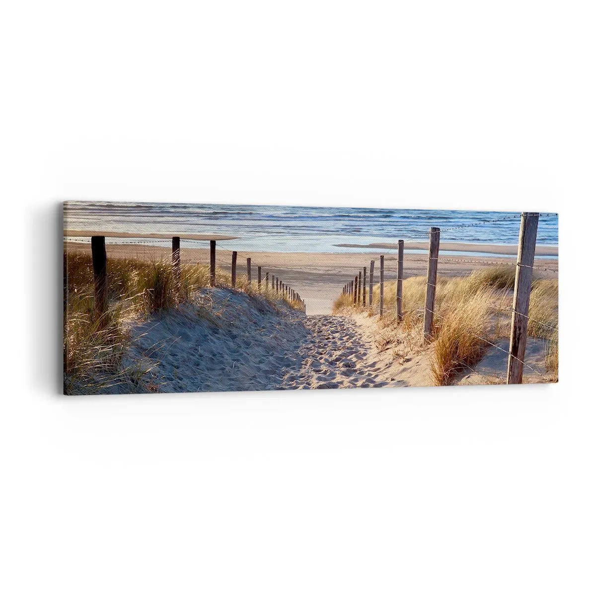 Cuadro sobre lienzo - Impresión de Imagen - El sonido del mar, el canto de los pájaros, una playa virgen entre las dunas... - 90x30 cm
