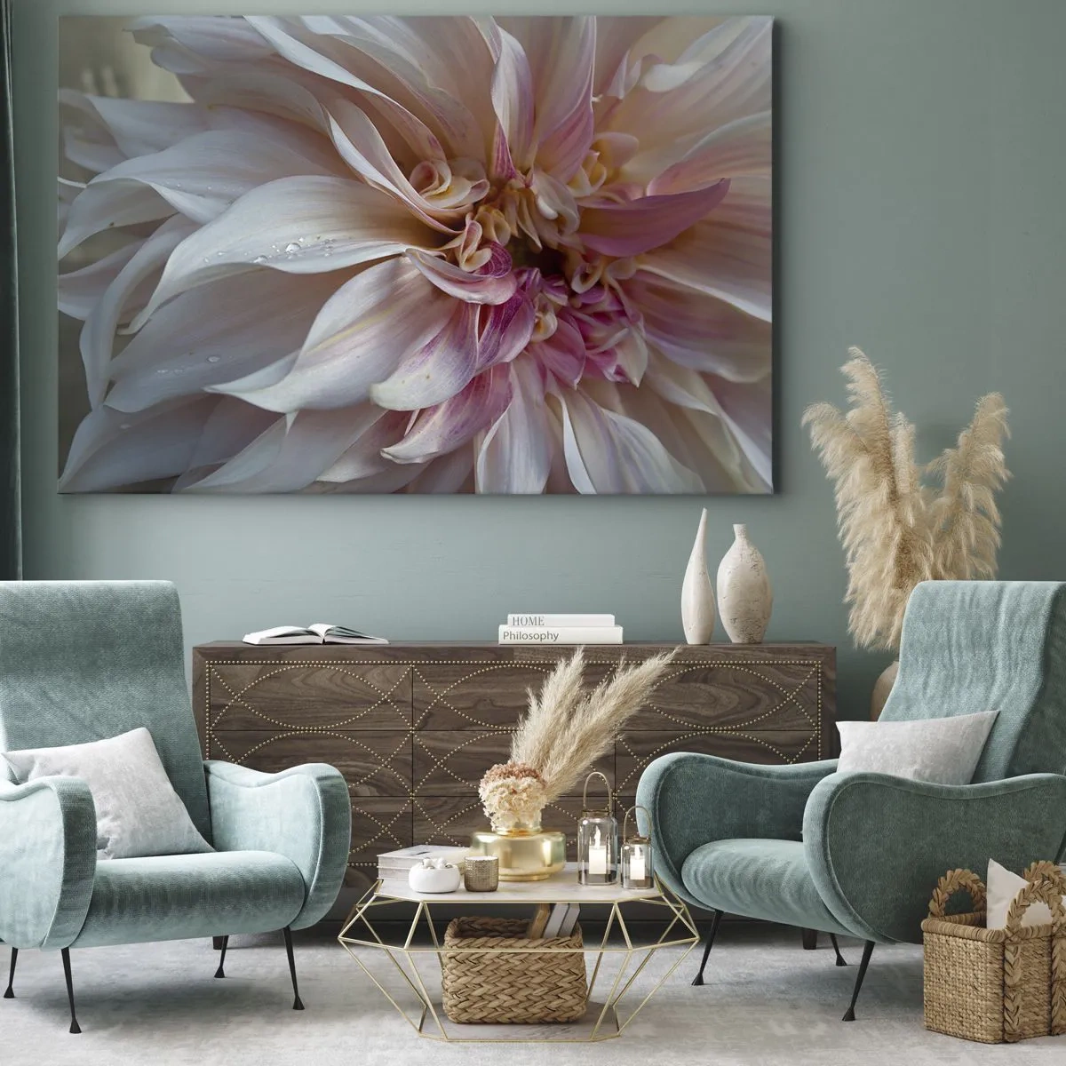 Cuadro sobre lienzo - Impresión de Imagen - Primer plano de delicados pétalos de flores rosas con gotas de agua. - 70x50cm - Frescura floreciente - Decoración de pared moderna para salón y dormitorio ARTTOR