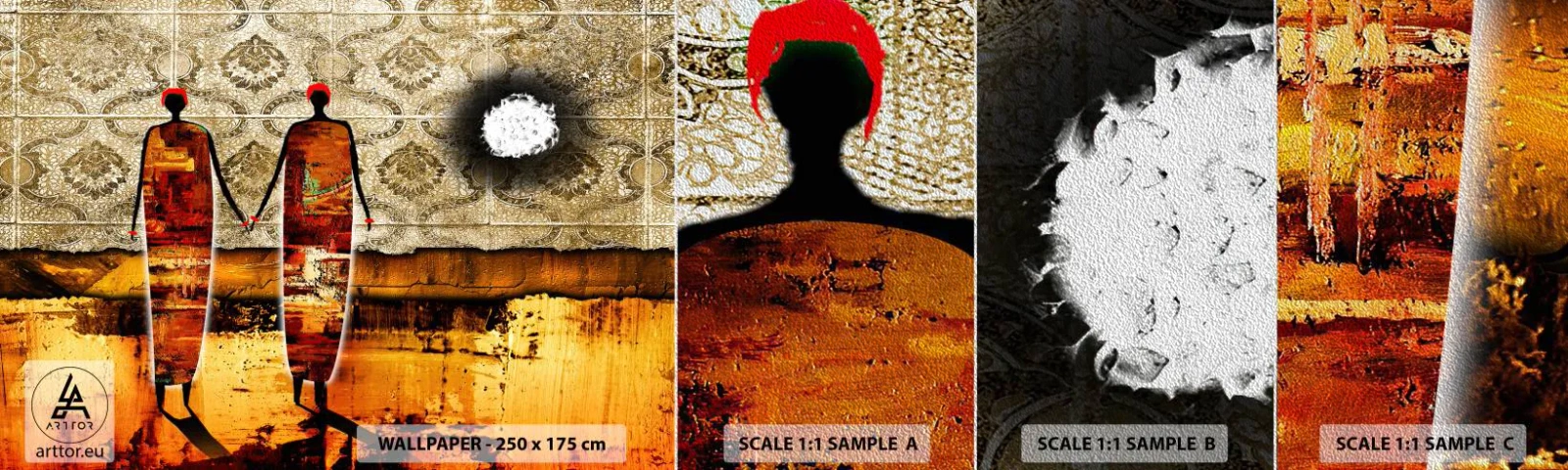 Muestra de fotomural Premium Sand - Composición étnica en colores africanos - Gente, África, Gráficos - 100x30 cm