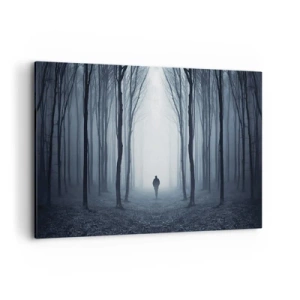 Cuadro sobre lienzo - Impresión de Imagen - Una figura caminando entre los árboles en un bosque brumoso. - 100x70cm - Alto y claro - Decoración de pared moderna para salón y dormitorio ARTTOR