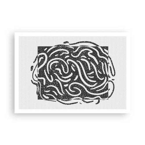 Póster - Abstracción en blanco y negro en estilo geométrico. - 100x70cm - Abstracción: una danza de alegría - Decoración de pared moderna para salón y dormitorio ARTTOR