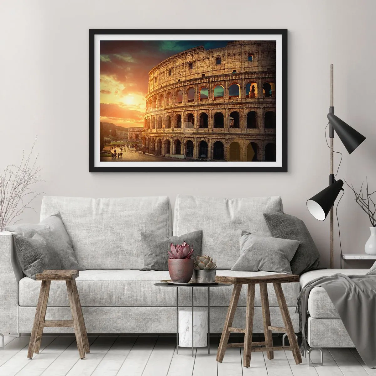 Póster en marco negro - El Coliseo de Roma al atardecer - 70x50cm - Una impresión colosal - Decoración de pared moderna para salón y dormitorio ARTTOR
