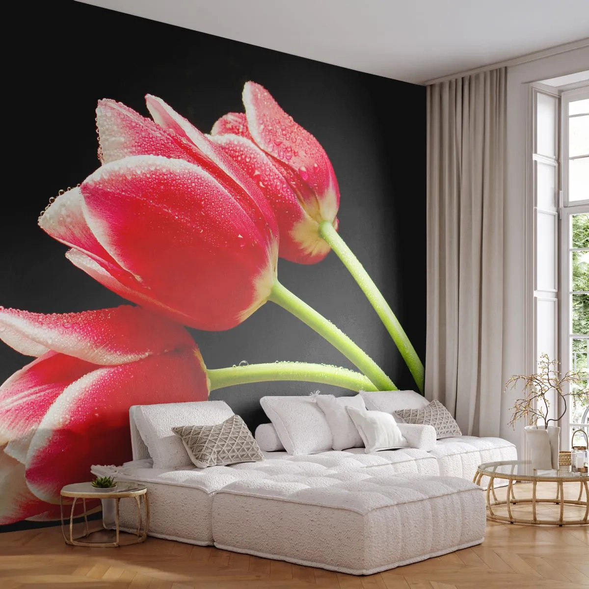 Fotomural Premium Sand - Promesa de amor puro - flores, tulipanes, Naturaleza - 300x210 cm