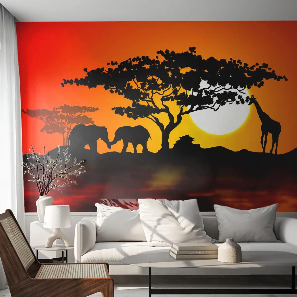 Fotomural Standard Eco - Reunión en la sabana - animales, África, Jirafa - 400x280 cm