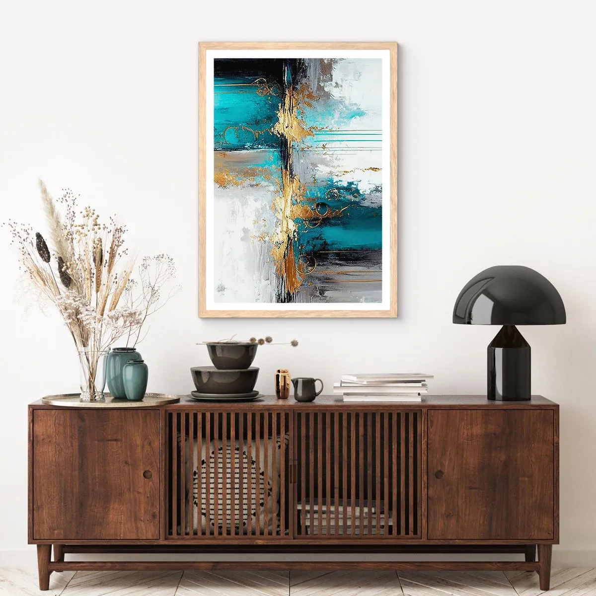 Póster en marco roble claro - Todo fluye - 70x100 cm