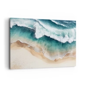 Cuadro sobre lienzo - Impresión de Imagen - Vista de la playa y las olas del mar en tonos turquesa. - 120x80cm - Un encuentro eterno - Decoración de pared moderna para salón y dormitorio ARTTOR