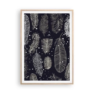 Póster en marco roble claro - Encaje de plumas - 70x100 cm