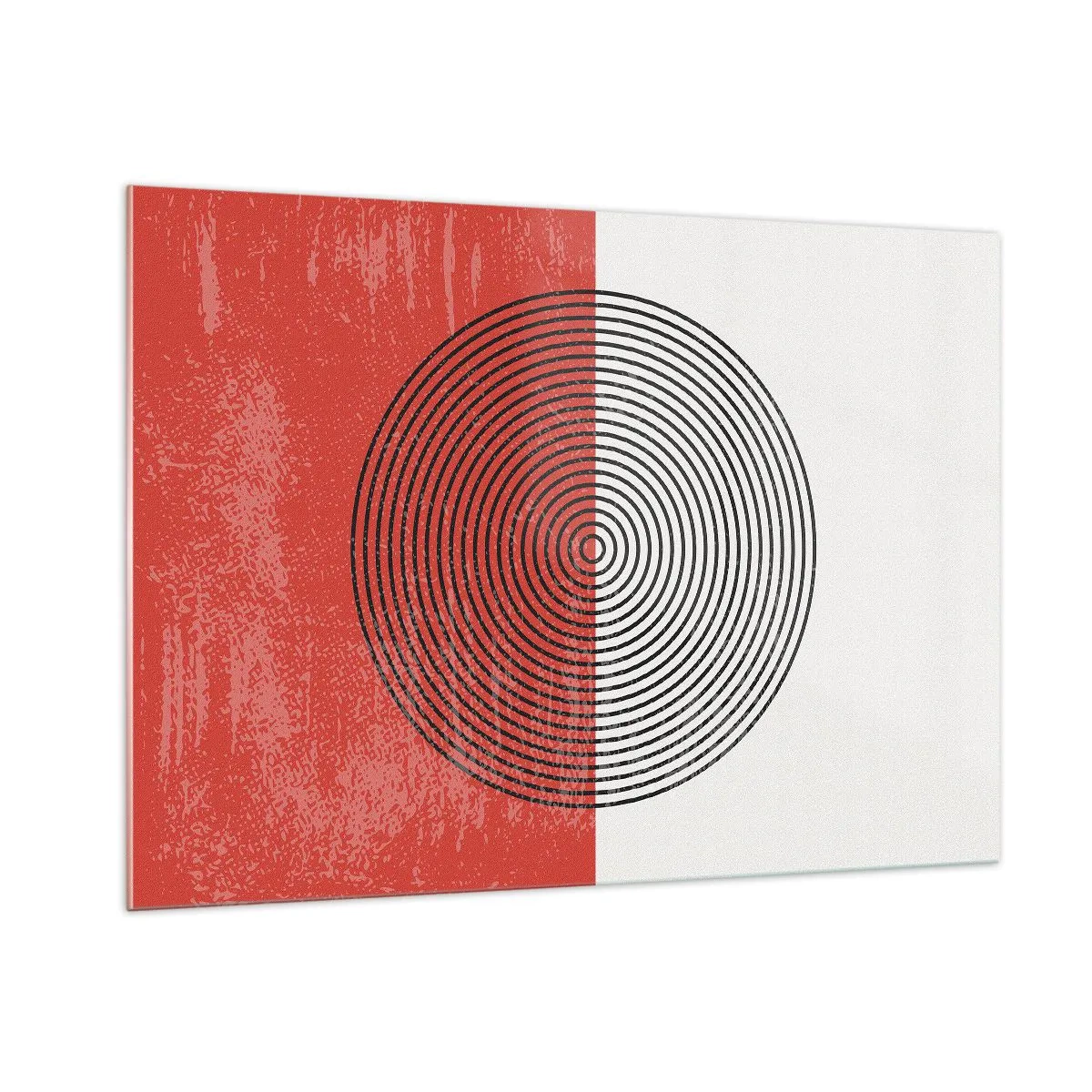 Cuadro sobre vidrio - Impresiones sobre Vidrio - Patrón geométrico con un círculo sobre un fondo rojo y blanco. - 100x70cm - En el corazón de la misma - Decoración de pared moderna para salón y dormitorio ARTTOR