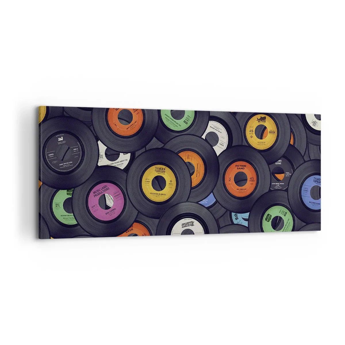 Cuadro sobre lienzo - Impresión de Imagen - Vinilos de colores apilados uno encima del otro - 120x50cm - Colores de los clásicos - Decoración de pared moderna para salón y dormitorio ARTTOR