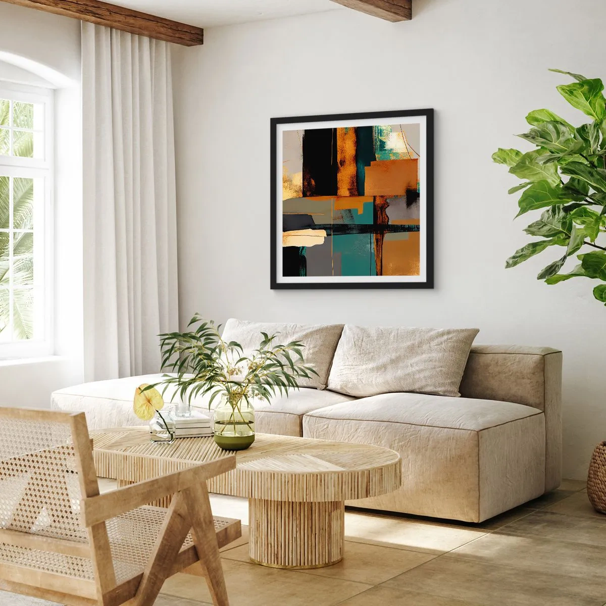 Póster en marco negro - Abstracción: luces y sombras - 40x40 cm