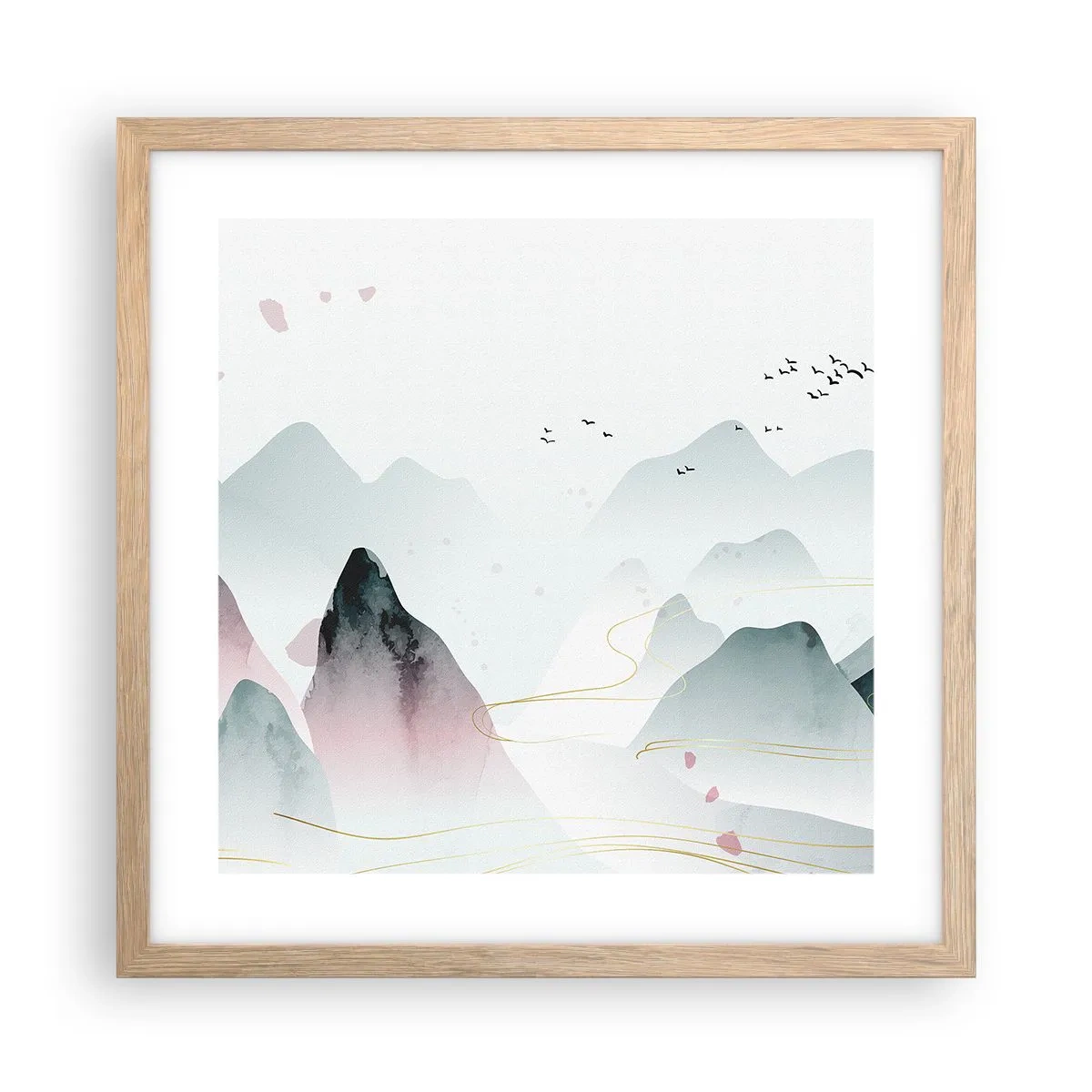 Póster en marco roble claro - Sobre las cimas - 40x40 cm