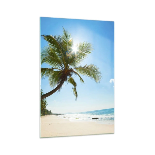 Cuadro sobre vidrio - Impresiones sobre Vidrio - Una playa con palmeras en un paisaje tropical. - 70x100cm - Mi lugar privado - Decoración de pared moderna para salón y dormitorio ARTTOR
