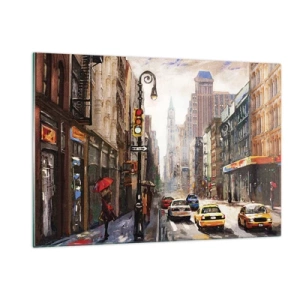 Cuadro sobre vidrio - Impresiones sobre Vidrio - Nueva York, también colorida bajo la lluvia - 120x80cm - Nueva York - también colorida bajo la lluvia - Decoración de pared moderna para salón y dormitorio ARTTOR