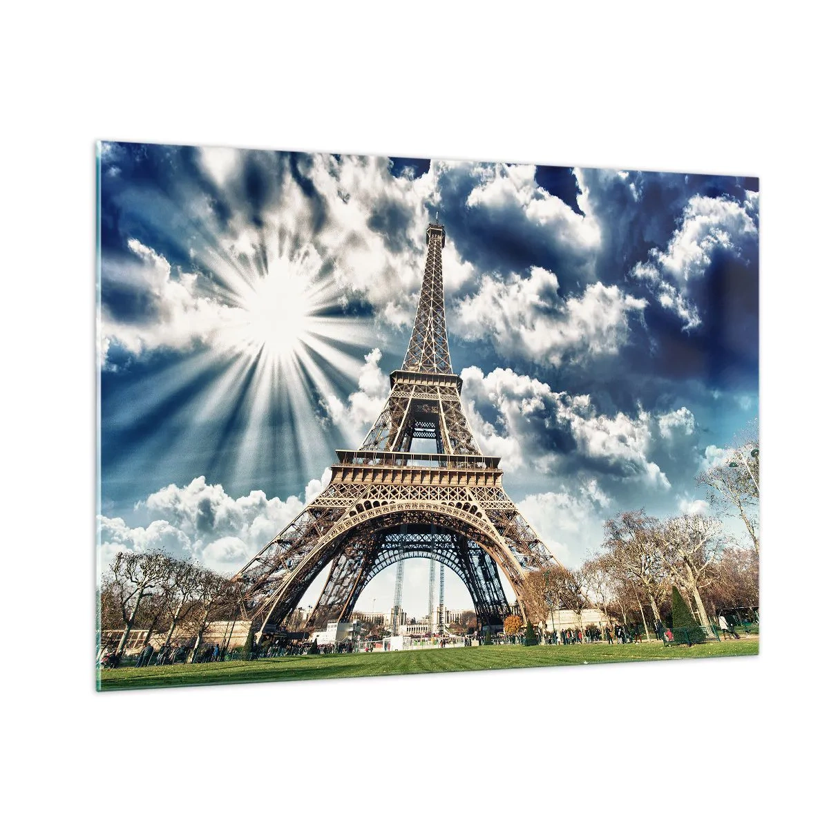 Cuadro sobre vidrio - Impresiones sobre Vidrio - La Torre Eiffel contra un cielo radiante - 100x70cm - Única bajo el sol - Decoración de pared moderna para salón y dormitorio ARTTOR