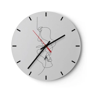Reloj de pared - Reloj de vidrio - Contornos faciales minimalistas en líneas negras sobre un fondo blanco. - 30x30cm - El calor de los deseos lúgubres - Decoración de pared moderna para salón, cocina y dormitorio ARTTOR