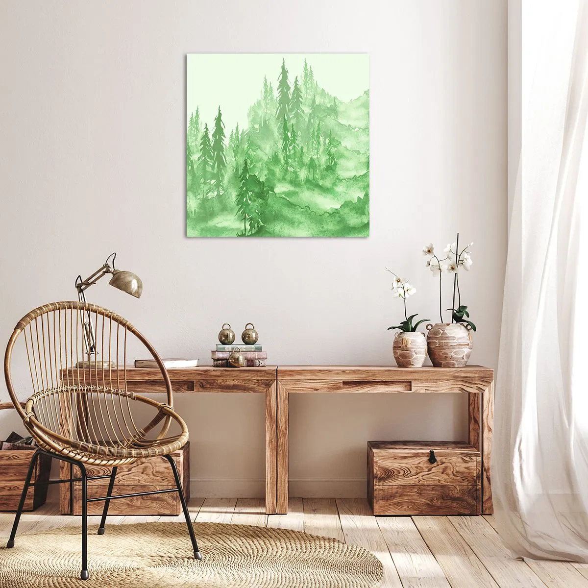 Cuadro sobre lienzo - Impresión de Imagen - Difuminado con niebla verde - 70x70 cm