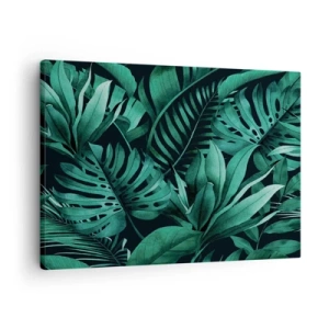 Cuadro sobre lienzo - Impresión de Imagen - Hojas tropicales en tonos de verde intenso. - 70x50cm - Profundidad del verde tropical - Decoración de pared moderna para salón y dormitorio ARTTOR