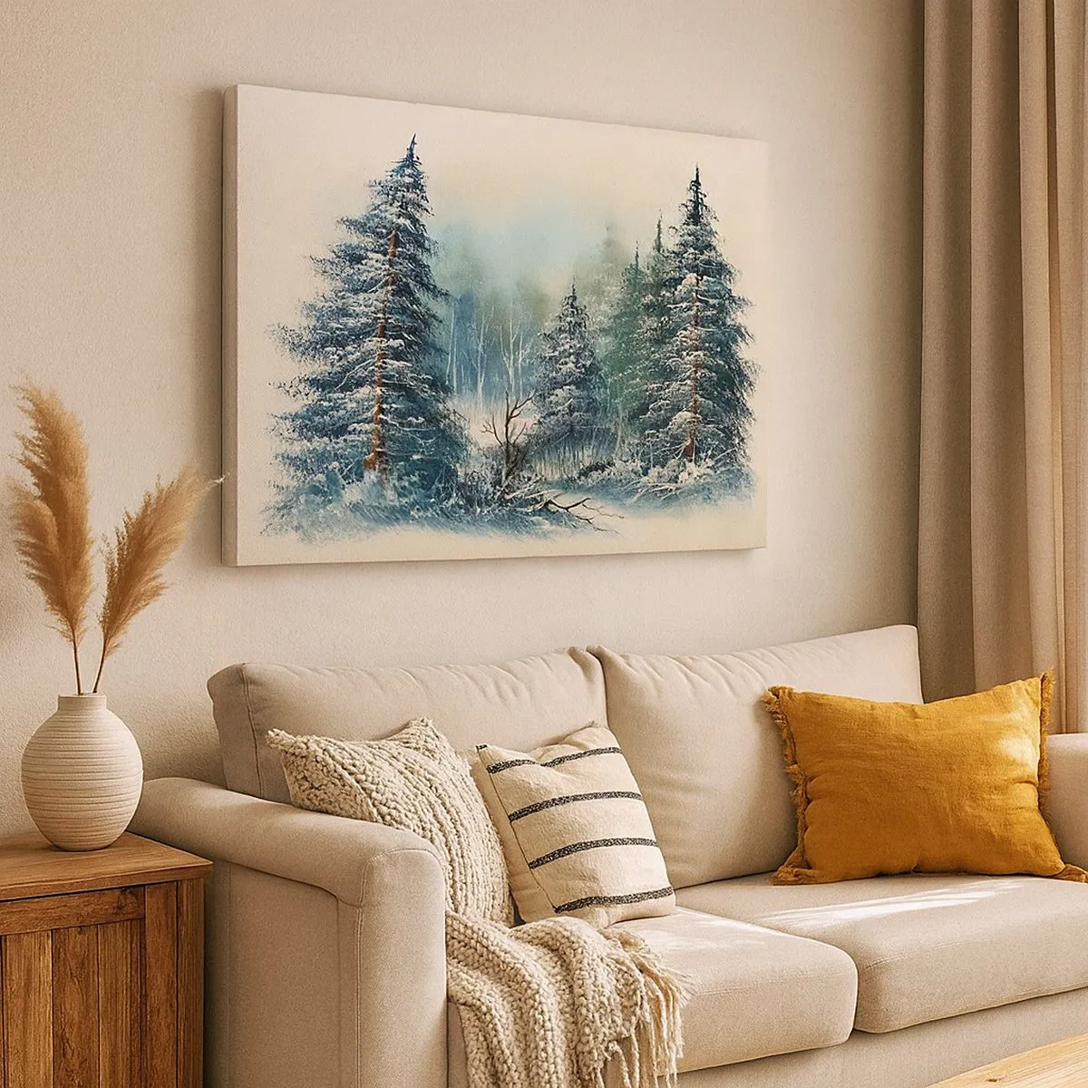 Cuadro sobre lienzo - Impresión de Imagen - Paisaje invernal con árboles cubiertos de nieve - 70x50cm - Preparados para la Navidad - Decoración de pared moderna para salón y dormitorio ARTTOR