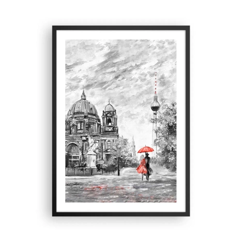 Póster en marco negro - Una figura con un paraguas rojo con la arquitectura berlinesa como telón de fondo. - 50x70cm - Reunión en Berlín - Decoración de pared moderna para salón y dormitorio ARTTOR