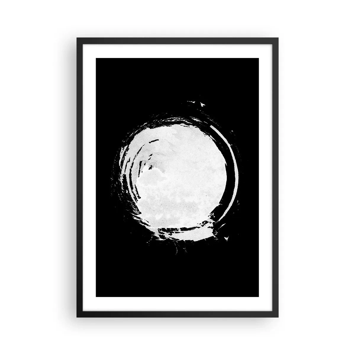 Póster en marco negro - Forma de círculo abstracto blanco sobre un fondo negro - 50x70cm - La buena salida - Decoración de pared moderna para salón y dormitorio ARTTOR