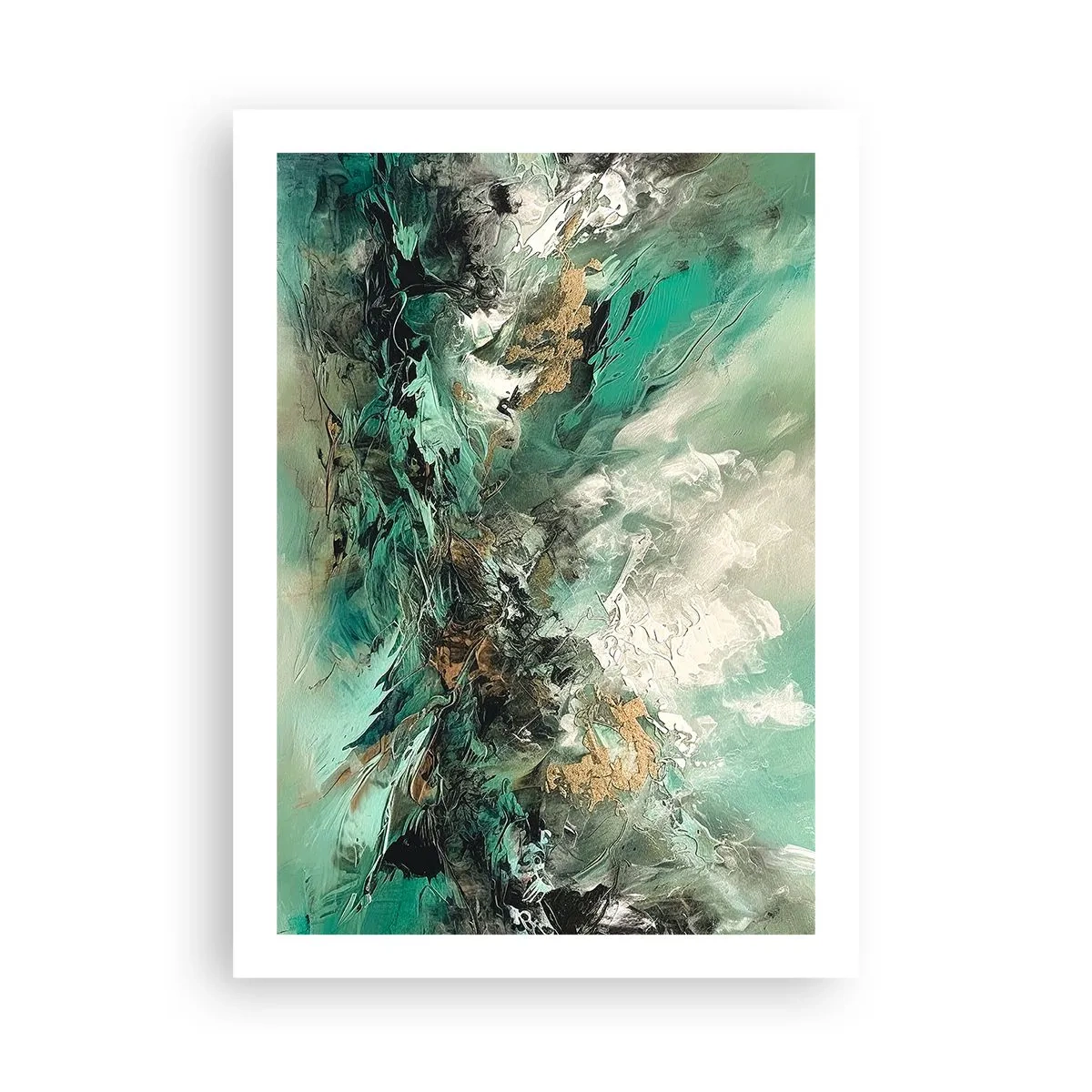 Póster - Composición abstracta en tonos verdes y dorados. - 50x70cm - Hervor negro esmeralda - Decoración de pared moderna para salón y dormitorio ARTTOR