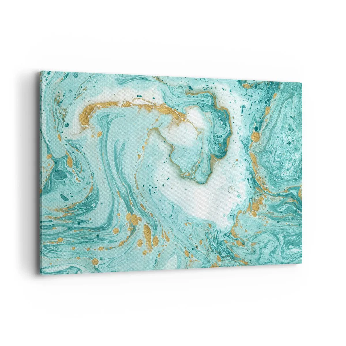 Cuadro sobre lienzo - Impresión de Imagen - Mármol turquesa con acentos dorados en una composición abstracta. - 120x80cm - Bajo la gran ola del periodo Edo - Decoración de pared moderna para salón y dormitorio ARTTOR